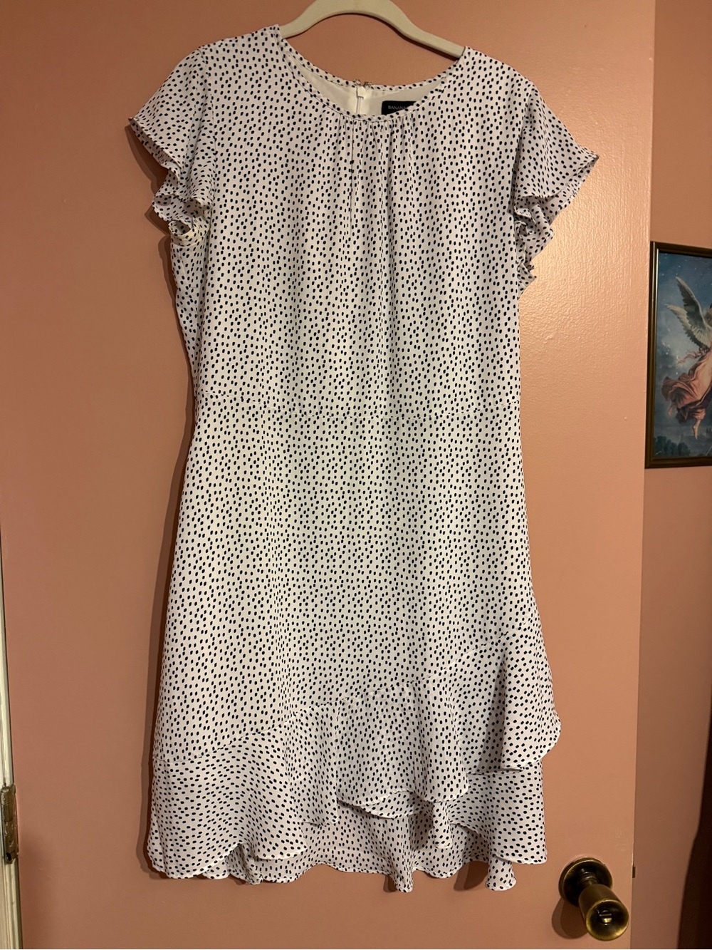 Banana Republic White & Black Speckled Ruffle Hem Dress | Size 10